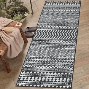 Washable Boho Geometric Rug for Living Room, Office, Bedroom, Low Pile Soft Non-Slip Floor Carpet Neutral - 1 of 4