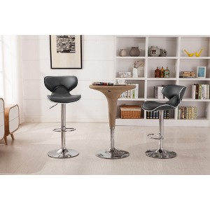 Faux Leather Airlift Swivel Adjustable Barstools, Set of 2 with Chrome Base, Footrest and Plush Cushions for Kitchen, Bar, and Dining - 1 of 4