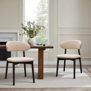 Set of 2 Wooden Dining Room Chairs, Black Armless Upholstered Dining Chairs with Linen Fabric, Comfortable Kitchen Chairs - Cuddlewood - 1 of 4