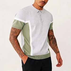 Men's Summer Knit Short Sleeve Polo Shirt Slim Fit Grey Green