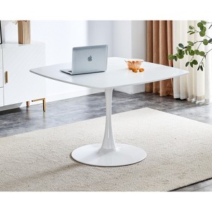 VYNXARIA Mid-Century Modern White Round Coffee and Dining Table for 4-6 people - 1 of 4