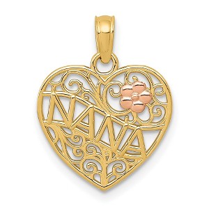 Black Bow Jewelry 14k Two Tone Gold Nana with Flower On Heart Pendant, 15mm - 1 of 4