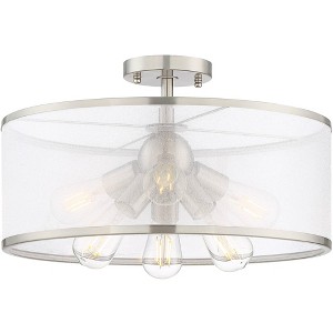 Possini Euro Design Taur Modern Ceiling Light Semi Flush Mount Fixture 18" Wide Brushed Nickel 6-Light LED Organza Sheer Drum Shade for Bedroom House - 1 of 4