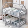 RISOKEYS Twin Over Twin Bunk Bed for Kids - Low Bunk Bed Frame with Ladder, Guardrails and Door, House Shaped Floor Bunk Beds - Gray - 2 of 4