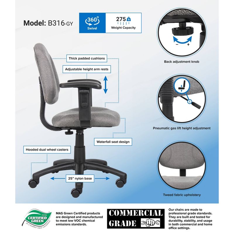 Deluxe Posture Chair with Adjustable Arms - Boss Office Products, 6 of 8