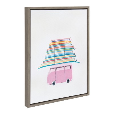 Sylvie Rainbow Surfing Van Framed Canvas Art, 18x24, Gray Frame