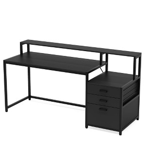 Resenkos Computer Desk, Office Desk, Study Desk,63" Computer Desk, Ergonomic Office Desk with Drawers & Monitor Stand,Black - 1 of 4