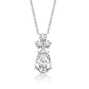 Guili Sterling Silver White Gold-Plated Pear-Shaped Pendant Necklace with Colored CZ in White, Red, or Blue—An Elegant and Bold Statement Piece. - 1 of 1
