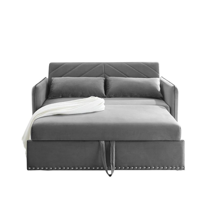 55" Pull Out Sleeper Sofa Bed, Velvet Upholstered Loveseat Sofa Couches with Lumbar Pillows-ModernLuxe, 5 of 10