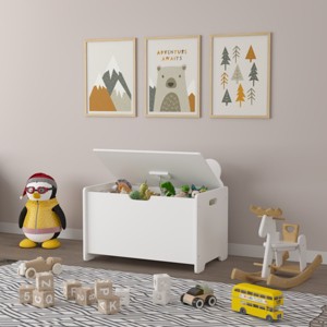 Kids Toy Storage Box with Bear Backboard, Safety Lid and Handles, 24 in Wide for Nursery or Playroom-3irtyhousy - 1 of 4