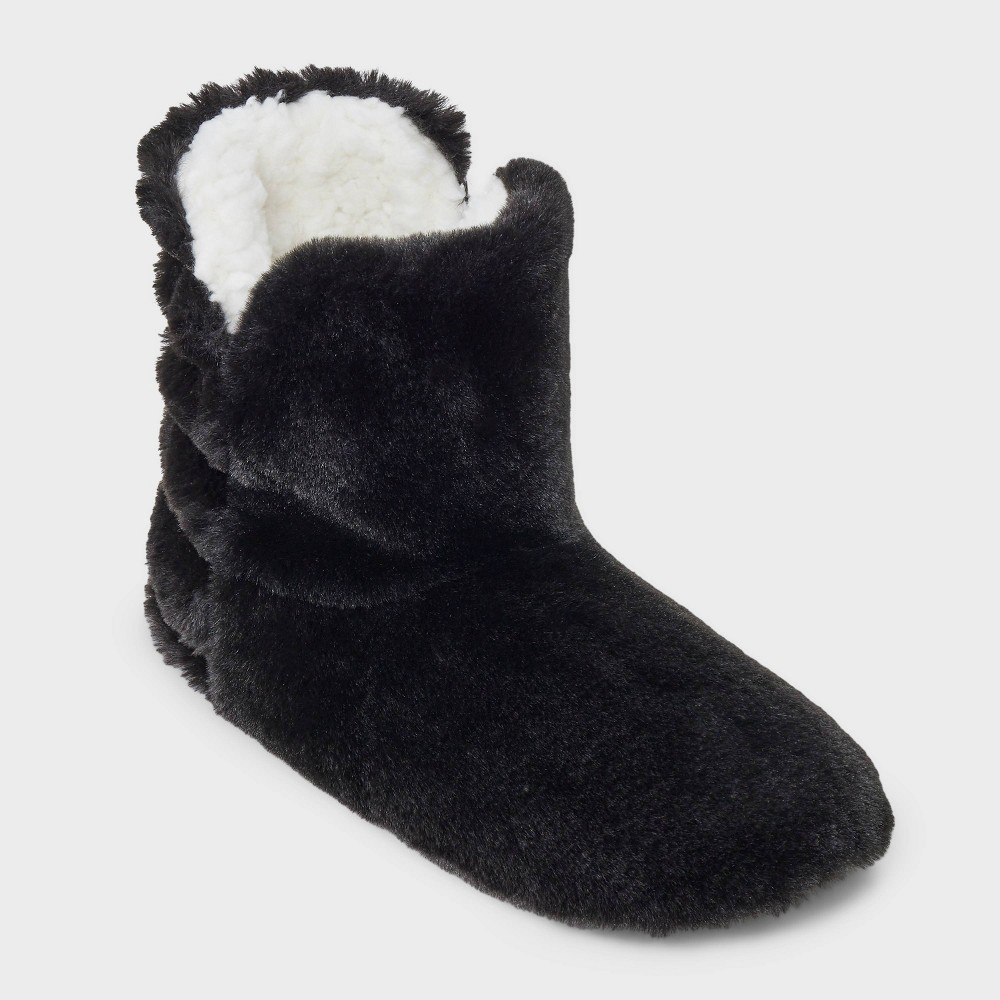 Women's Quilted Faux Fur Booties with Grippers - Auden™ Black M/L