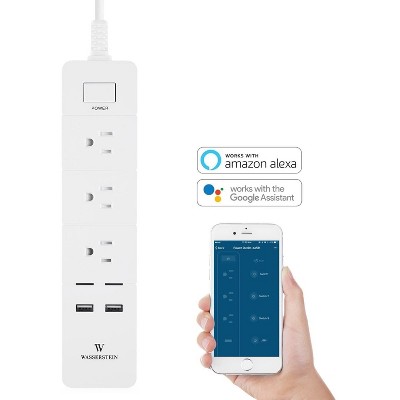 Wasserstein Wi-Fi Controlled Smart Power Strip - 3 Outlets + 2 USB Ports Extension Cord Compatible with Alexa & Google Assistant