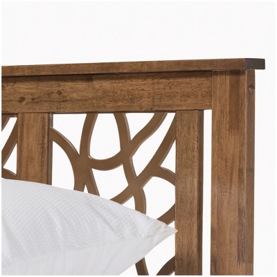 Trina Queen-Size Walnut Wood Platform Bed with Tree Branch Inspired Headboard