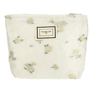 Unique Bargains Women's Zipper Floral Makeup Bags and Organizers White - 1 of 4