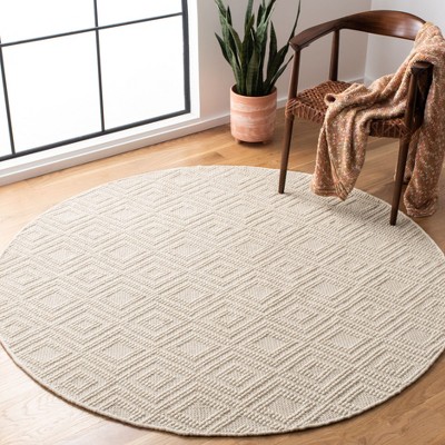 Ivory Handwoven Wool Round Area Rug, 4' Diameter