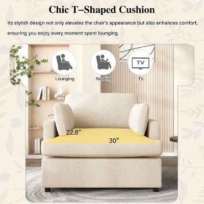 Beige Barrel Accent Chair with Wood Frame and Cushions