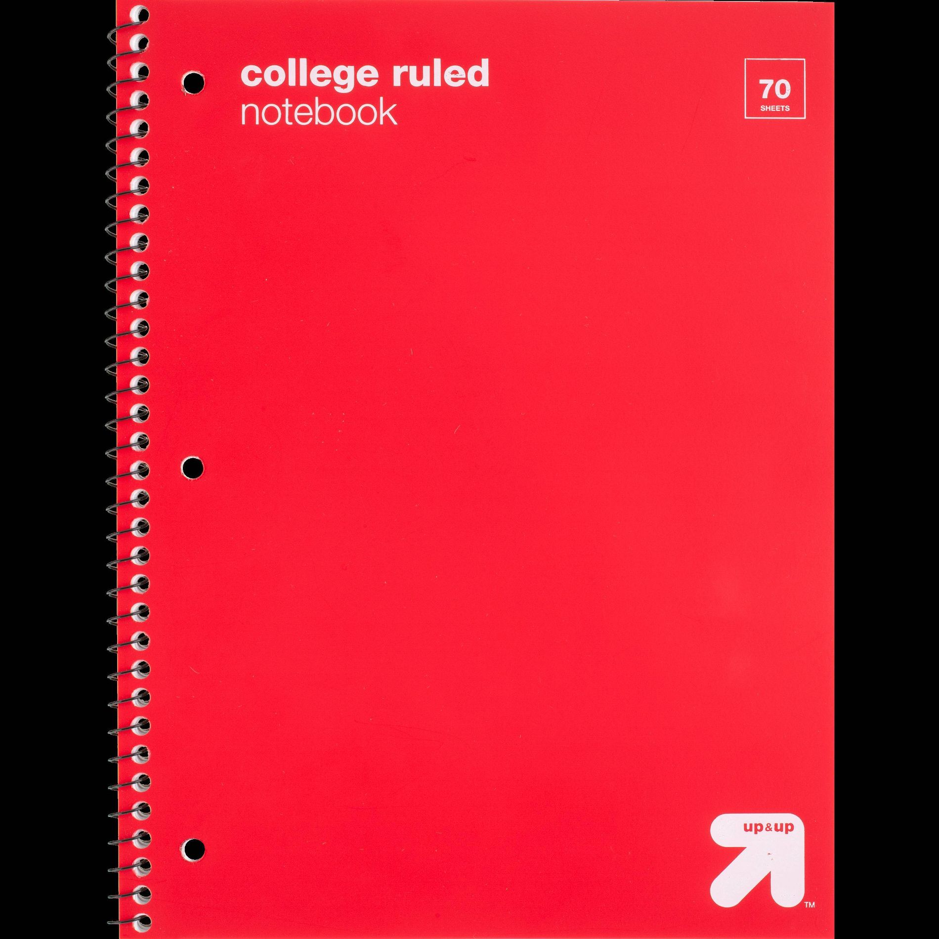 College Ruled Red 1 Subject Flexible Plastic Cover Spiral Notebook - up&up™: 70 Pages, 3 Hole Punched, Tween, 7.5x10.5"