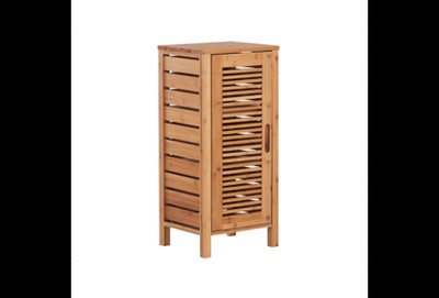 Natural Bamboo One-Door Bathroom Floor Cabinet with Shelves
