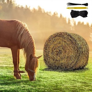 5X5 Ft / 6X6 Ft Round Bale Hay Net for Horses and Goats, Knotless Design Slow Feed Hay Net with 2" Holes, Large Heavy Duty Slow Feeder Nets - 1 of 4