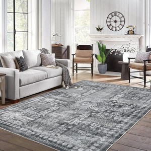 Coucheta Vintage Runner Rug- Non-Slip Washable Carpet, Distressed Floral Pattern, Low Pile Hallway Kitchen Bath Mat, Multiple Sizes and Colors - 1 of 4