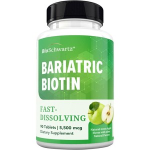 Bariatric Biotin Chewable Tablets, Sugar-Free Hair Skin Nails Vitamins for Women for Post-Bariatric Care, Green Apple Flavor, Bioschwartz, 90ct - 1 of 4