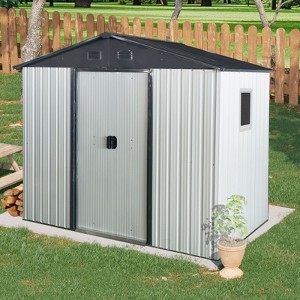 8ft x 4ft Outdoor Metal Storage Shed With window and metal foundation,Gray - 1 of 4