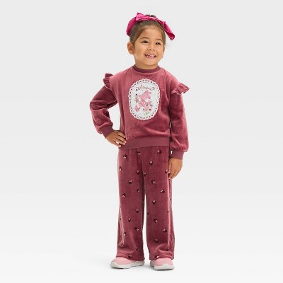 Image of Toddler Girls' Disney Minnie Mouse 2pc Velour Pullover and Pants Set - 3T