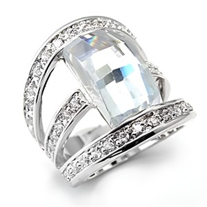 Slickblue Women's Rhodium-Plated Brass Ring with Oblong Clear CZ Stones, Stylish and Elegant Design, Size 6-10 - 1 of 3
