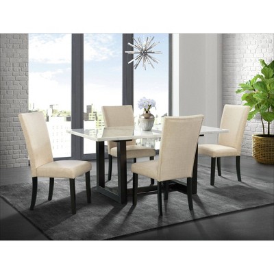 Florentina White Marble and Wood Rectangular Dining Table