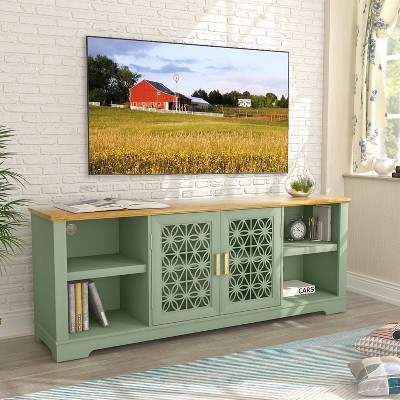 Festivo 70'' Green Wood TV Stand with Floral Doors