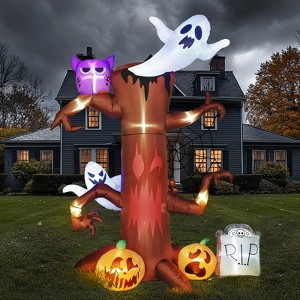 FUN LITTLE TOYS 8 FT Halloween Inflatable Decorations Tree Outdoor with Blow Up Pumpkin Ghost Owl Spider Web and Tombstone for Halloween - 1 of 4