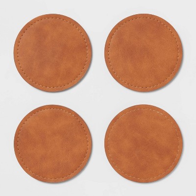 Faux Leather Coasters - Threshold™: Brown Polyethylene Cup & Table Drink Coasters, Traditional Style, 4x4 (missing 1)