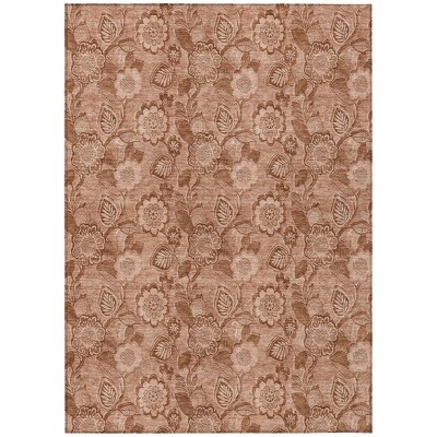 Terra Cotta And Copper Floral Washable Indoor Outdoor Area Rug