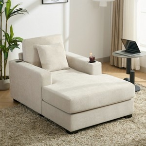 55"/43.5"/39.7"W Oversized Chaise Lounge, Sleep Chair  Sofa Couch with Pillows, Charge Station & Cup Holders 4B -ModernLuxe - 1 of 4