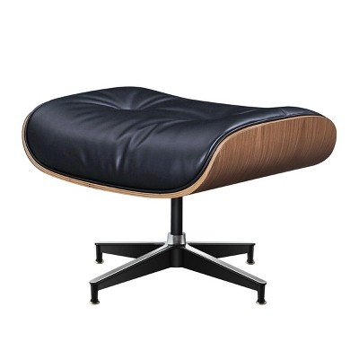 HomeRoots 28" Black and Light Brown Tufted Genuine Leather Lounge Chair With Ottoman