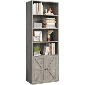 71.4" Tall Bookcases and Bookshelves, Farmhouse Bookshelf, Industrial Large Bookcase with Doors and Open Shelves - 1 of 4