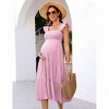 Womens Square Neck Smocked Maternity Dress Flutter Sleeve Summer Maxi Sundress - 3 of 4