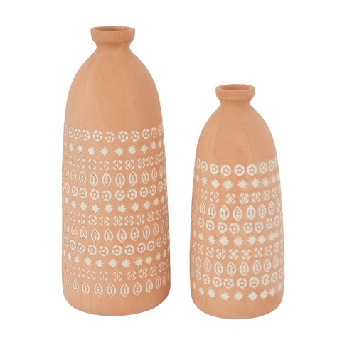 Set Of 2 Ceramic Handmade Vase With Star Patterns Pink - Olivia