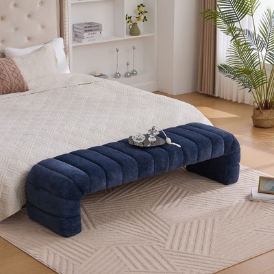 Evita Modern Upholstered Armless Bed Bench, Chenille Ottoman Foot Stool for Living Room and Bedroom