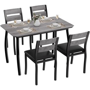 Dining Table Set for 4, Modern Kitchen Table Chairs Set of 4 with Chamfered Edges & Wooden Seats, Space-Saving Metal Frame Breakfast Nook - 1 of 4