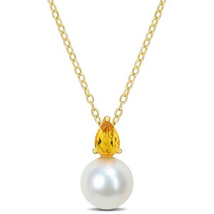 EVERLY JEWELRY  |   Yellow Plated Sterling Silver 0.45 CT TGW Citrine & 8.5 - 9 MM Cultured Freshwater  Pearl Fashion Pendant With Chain - 1 of 3