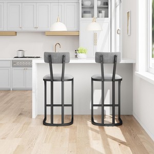 Bar Stools Set of 2, Counter Height Bar Stools, Curved Back with Metal Frame Island Chairs, for Kitchen Home Bar - 1 of 4