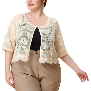 Agnes Orinda Women's Plus Size Round Neck Sheer 3/4 Sleeve Lace Elegant Cardigans - 1 of 4