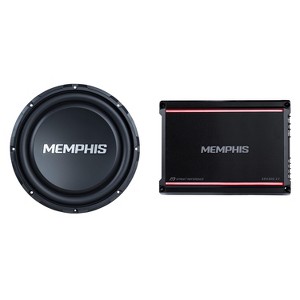 Memphis Audio SRXS1244V 12" Street Reference Dual 4-Ohm Shallow Mount Subwoofers with SRX300.1V Mono 2-Ohm 300 Watt Amplifier - 1 of 4