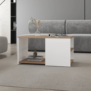 White and Natural Oak Coffee Table with Open Storage and Conical Legs - 1 of 1