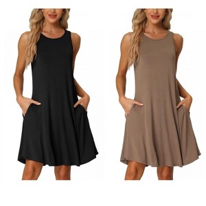 INSPIRE CHIC Women's 2 Pcs Sleeveless Crew-Neck Sleep Dress with Pockets Nightgown Set - 1 of 4