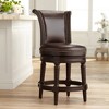 55 Downing Street Addison Walnut Swivel Bar Stool Brown 26" High Traditional Mocha Leather Cushion with Backrest Footrest for Kitchen Counter Height - 2 of 4