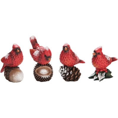 Transpac Resin Snow Cardinal Figurine Set of 4 Christmas Home Decorations