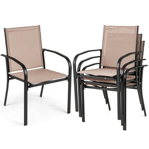 Tangkula Outdoor Dining Chairs Set of 4 w/ Breathable Fabric Armrests High Back - 1 of 4