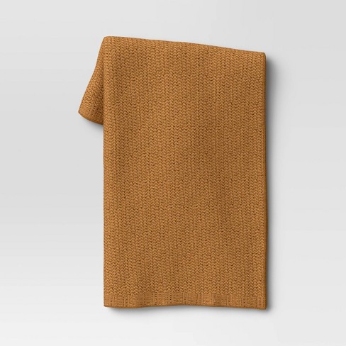 Solid Chenille Knit Throw Blanket Dark Gold - Threshold™